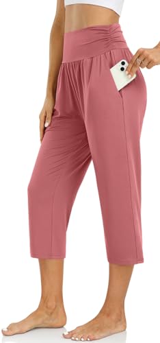 Image of UEU Women's Yoga Capri Pants Loose Soft Drawstring Workout Sweatpants | Comfortable Stretchy Fabric, Casual Lounge Pants, Side Pocket, Workout Travel Daily Wear