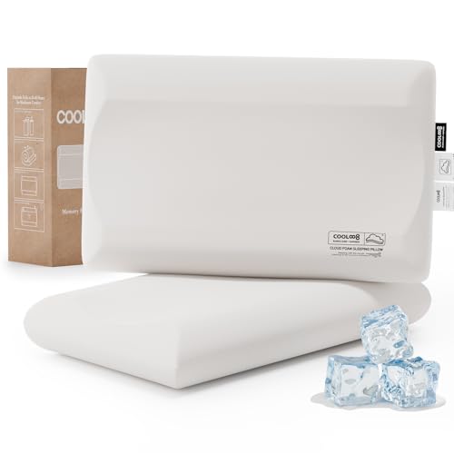 Memory Foam Pillows Queen Size Set of 2, Contour Cooling Cervical Pillow for Neck Pain Relief, Orthopedic Ergonomic Bed Pillow for Side, Back and Stomach Sleepers, Soft Cloudy Sleeping Pillows
