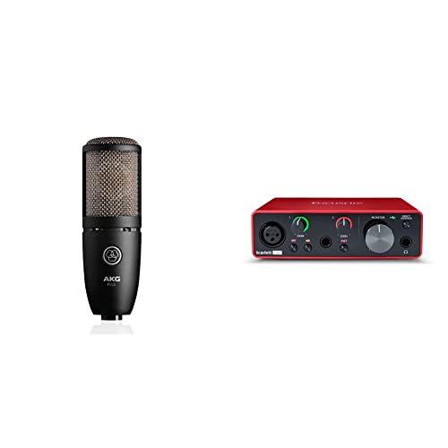 AKG Pro Audio P220 Vocal Condenser Microphone, Black & Focusrite Scarlett 2i2 (3rd Gen) USB Audio Interface with Pro Tools | First, Red (AMS-SCARLETT-2I2-3G)