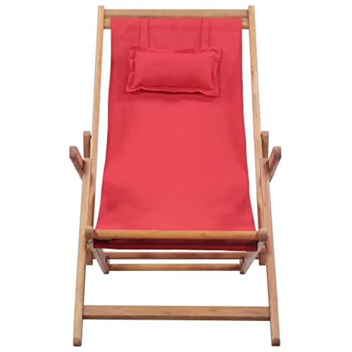 Vidaxl Beach Sling Patio Chair, Outdoor Folding Deck Chair With Solid Wooden Frame, Patio Lounge Chair For Balcony Garden, Fabric And Wooden Frame Red #TOP3