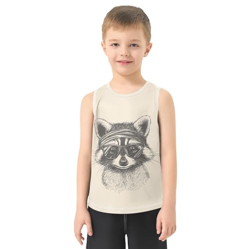 Glasses Raccoon Beige Boys Tank Tops Toddler Boys' Assorted Sleeveless Tank Tops for 3-15 Years,3T2