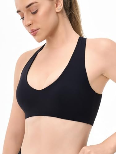 Women's V Neck Sports Bra Wide Straps Cross Back Light Compression Padded Workout Yoga Top2