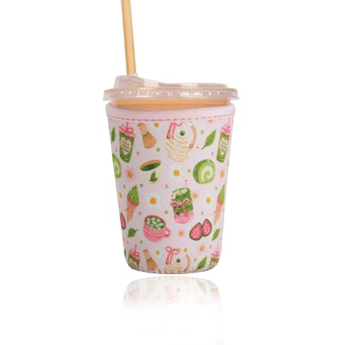 Image of Reusable Insulated Sleeve for Iced Coffee Cup, Coffee Neoprene Sleeve for Cold & Hot Drinks, Beverage Holder for Iced Coffee (Sweet Treats, Small: 16-18oz)