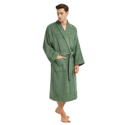 Pure Cotton Terrycloth Robe for Men,100% Cotton Bathrobe Towel with Long Sleeve Cozy Soft Plush Shawl Collar,One Size3