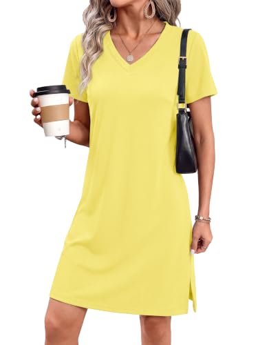 Image of RUMIA Summer Dresses for Women 2026 V-Neck Casual Sundresses T-Shirt Dress