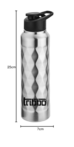 Image of TRIBBO Stainless Steel Water Bottle 1 litre, Water Bottles For Fridge, School,Gym,Home,office,Boys, Girls, Kids, Leak Proof(SILVER,SIPPER CAP, SET OF 1, 1000 ML Model-diamond)