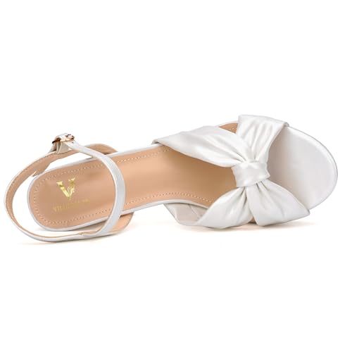 Women's Chunky Platform Heels with Adjustable Ankle Strap - Open Toe Bowknot Block Heel Strappy Sandals, Wedding Party Dressy Shoes Summer Sandals2