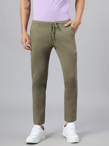 Image of Hubberholme Men's Tapered Fit Cotton Trousers, Ankle Length Elastic & Drawstring Waist Chinos