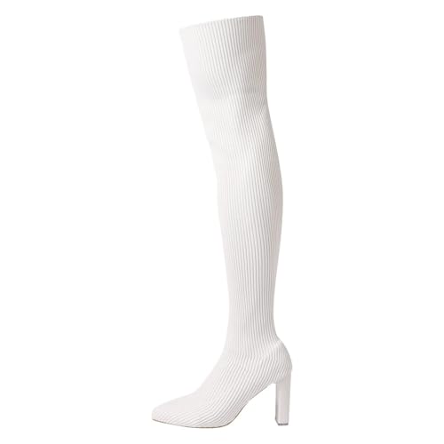 Women's Thigh High Boots Over the Knee Boots Stretchy Knitted Boots Knee High Stocking Boots Chunky High Heel Sock Boots3