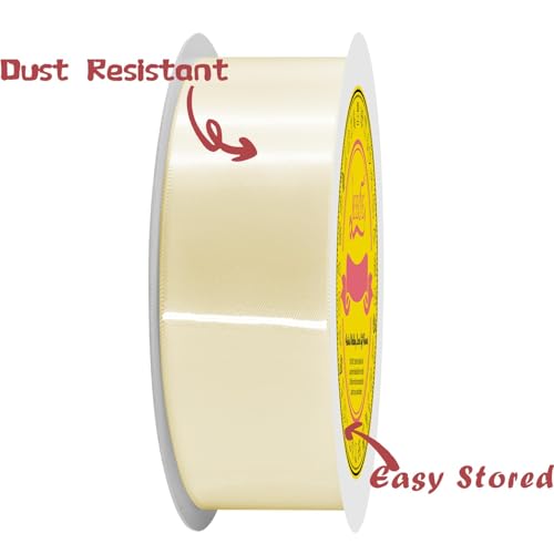 Image of Double Face Cream Satin Ribbon 1-1 /2 inch X 50 Yards Polyester Cream Ribbon for Gift Wrapping Very Suitable for Weddings Party Hair Bow Invitation Decorations and More