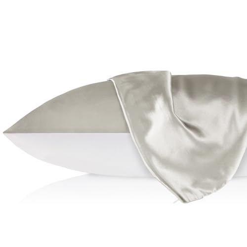 Funda de almohada de seda Lily Silk, parte inferior de algodón, con cremallera, 1 pieza, cojín reversible en caja 40 x 40cm plateado