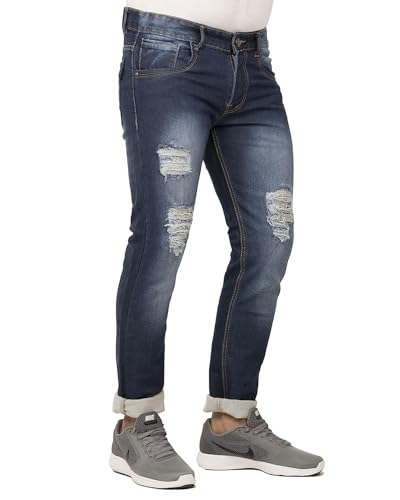 Image of Men's Slim-Fit Denim Jeans, Light Blue(TFD-95) (in, Numeric, Regular, Standard, DARKBLUE)