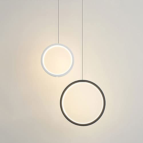 Plafonnier suspendu LED double anneau noir et blanc avec abat-jour acrylique