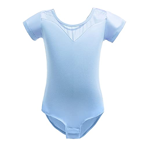 Hihcbf Baby Girls Short Sleeve Sheer Mesh Ballet Leotard For Dance Tutus Skirt Outfits Ballerina Dancewear Gymnastics Costume Blue 8-9T #TOP3