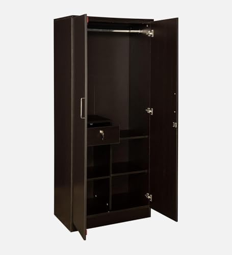 Image of Mintwud Pepperfry Kibo 2 Door Wardrobe Without Mirror | Engineered Wood Wooden Almirah with 4 Shelves, 1 Drawer & Hanging Rod | Storage Cupboard for Bedroom (Wenge Finish)