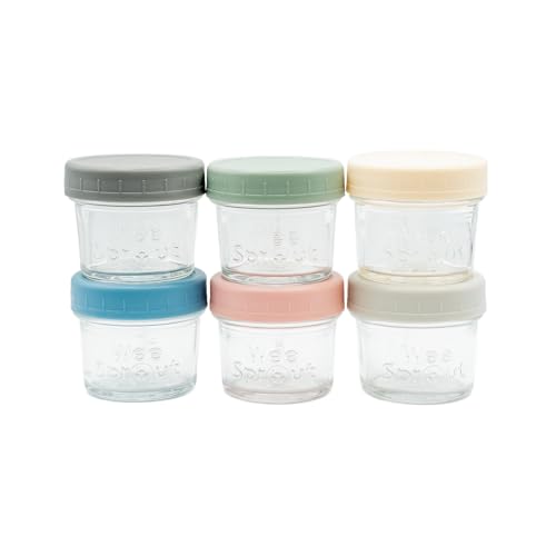 Image of WeeSprout Glass Baby Food Storage Jars w/Lids (4 oz, 6 Pack Set) Snack, Puree, Reusable Small Containers, Breast Milk, Fridge or Freezer, Microwave & Dishwasher Safe, Essential Must Have for Infants