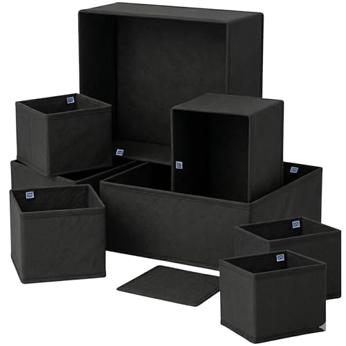 Image of Skrill Non Woven 8-Piece Foldable Clothing Storage Box Set | Cube Baskets, Bins & Dividers for Closet & Dresser Drawer Organization, Black