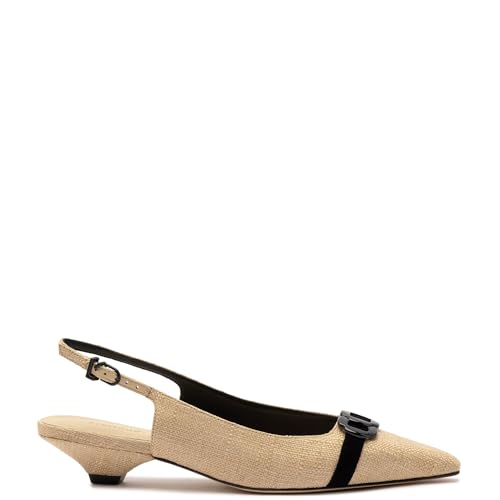 Franca Pump In Beige Raffia And Black Trimming