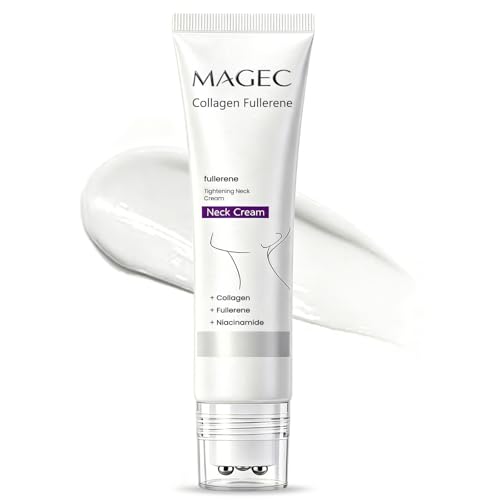 MAGEC Neck Firming Cream with Roller for Crepey Skin Magic Collagen Fullerene Neck Cream Neck Creams for Tightening and Firming | Moisturizing Anti-Aging Smooths Wrinkles and Fine Lines 1.7Oz
