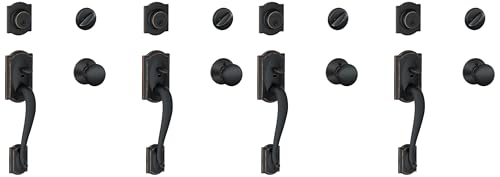 Image of Schlage Camelot Single Cylinder Handleset and Plymouth Knob, Aged Bronze (F60 CAM 716 PLY) (Pack of 4)