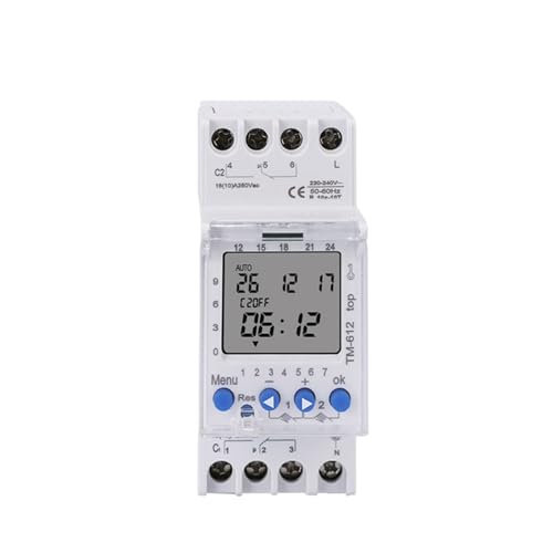 RWRAPS Interruptor Temporizador programable TM612 220 Vac 16A 6PINS 2NO 2NC 2 Canales Pantalla programable 24 Horas Reloj con Dos Salidas de relé Temporizador Interruptor 2NO (Color : TM612 12V)