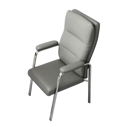 Silla de oficina ejecutiva ergonómica de cuero con brazos acolchados suaves, respaldo alto, silla de trabajo para reuniones, elegante diseño gris, solución de asiento cómoda