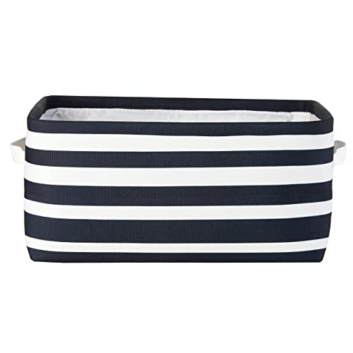 Canvas Storage Basket Organizer | Fabric Rectangular Basket With Handles For Toys, Linen Closet, Clothes | Ideal Cube Storage Bin For Shelves, Black And White Striped #TOP5