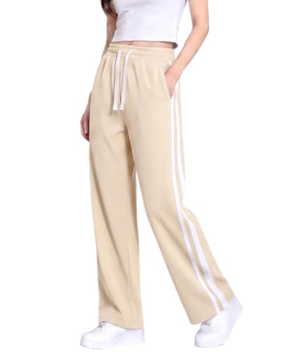 Image of Samfor Woman's Loose Fit Track Pants - Polycotton Joggers with Elastic Waistband & Side Pockets, Lower Comfortable for Gym, Running & Casual Wear