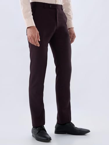 Image of Raymond Men Slim Fit Solid Pattern Polyester Blend Flat Front Casual Trouser
