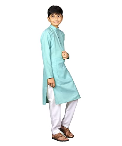 Image of ROYALICA black Indian Kids Dress, Boys Festive and Party Kurta, Kurta Pyjama Set, Wedding Kids Dress, Boys Pyjama Kurta, Indian Kids Yellow Kurta Pyjama (15-16 YEAR, SKY BLUE)