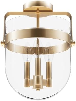 Hunter - Karloff 3-Light Alturas Gold, Medium Size Flush Mount Light, Dimmable, Casual Style, Urn Shaped, for Bedrooms, Kitchens, Dining, Living Rooms - 19837