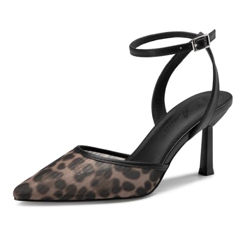 Athlefit Womens Closed Pointed Toe 3 Inch High Heels Ankle Strap Stiletto Heel Wedding Party Dress Pumps Shoes Leopard Size 8 SAPU2602W