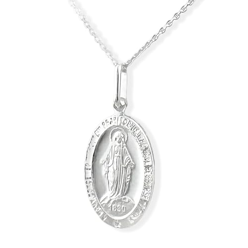 Ritastephens Italian Sterling Silver Miraculous Virgin Mary Medal Necklace – Latin Prayer Charm Pendant (12mm, 15mm, 19mm) – Catholic Religious Jewelry for Men and Women