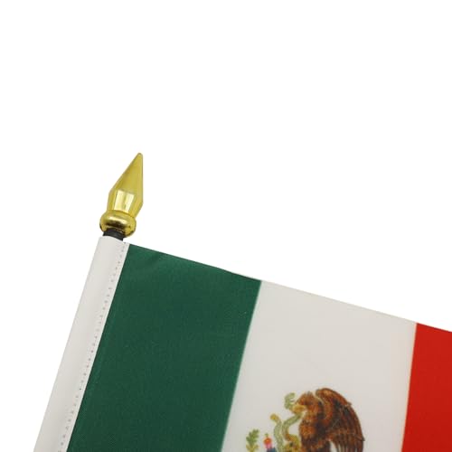 AZ FLAG - Tischflagge Mexiko - 15x10 cm Goldene Splitze - Mexikanische Tischfahne 10 x 15 Cm - Flaggen
