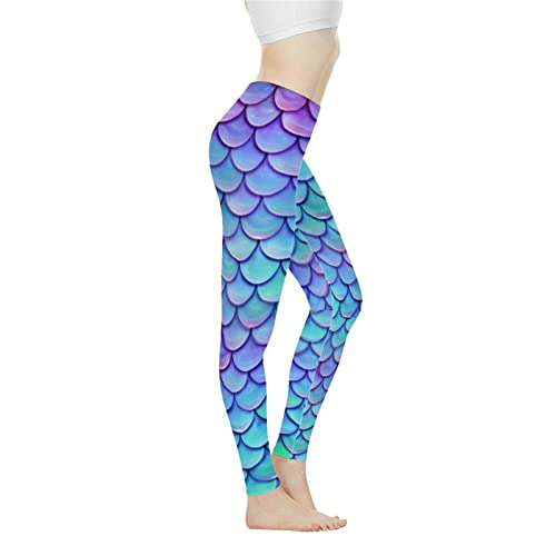 Biyejit Pantalones de yoga para mujer, leggings de cintura alta para mujer, leggings de entrenamiento para mujer, Báscula de sirena, S