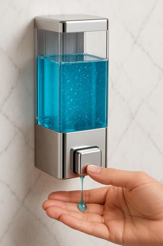 Image of Cube ABS Wall Mounted Soap Dispenser for Shampoo, Sanitizer, Lotion, Dish Wash Gel - Refillable Liquid Pump for Bathroom, Kitchen (Pack of 2)