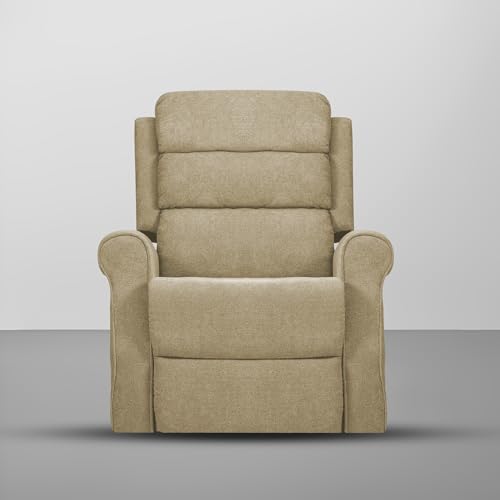 Image of Comfy Fabric 1 Seater Recliner Sofa, Premium Upholstery with Soft Padding & Comfortable Cushions, Manual Recliner Chair for Home & Living Room | Cream