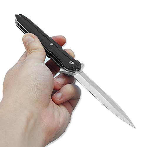 Black Spring Assist Folding Pocket Knife with Pocket Clip Hunting Camping Tactical Knives - Military Style - Tactical Knife with Liner Lock