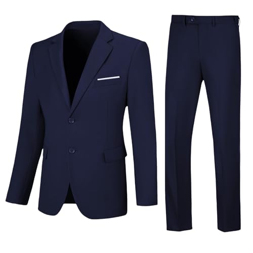 Navy Suits for Men Slim Fit Notch Lapel Formal Wedding Prom Dinner Suit Men Dress Two Button Blazer Pants Set 2XL