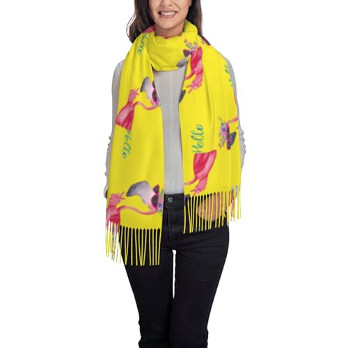 Uso stagionale versatile: perfetto per primavera, autunno e inverno. La sciarpa con stampa fenicottero con nappe Hello Glasses può essere indossata sopra cappotti, maglioni o abiti, mantenendoti comodo e caldo nelle stagioni fredde e abbinando facilmente vari abiti quotidiani.