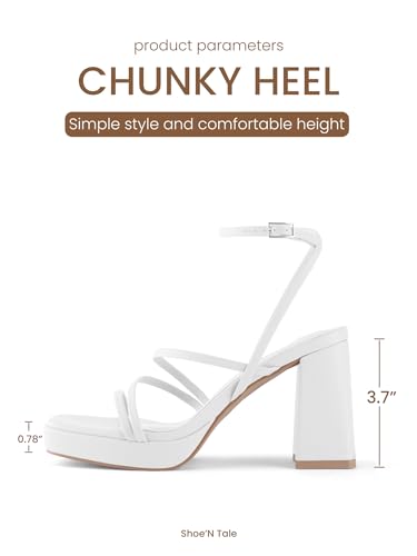 Image of Shoe'N Tale Platform Heels for Women Strappy Block Chunky Heels Square Toe Ankle Buckle Sandals