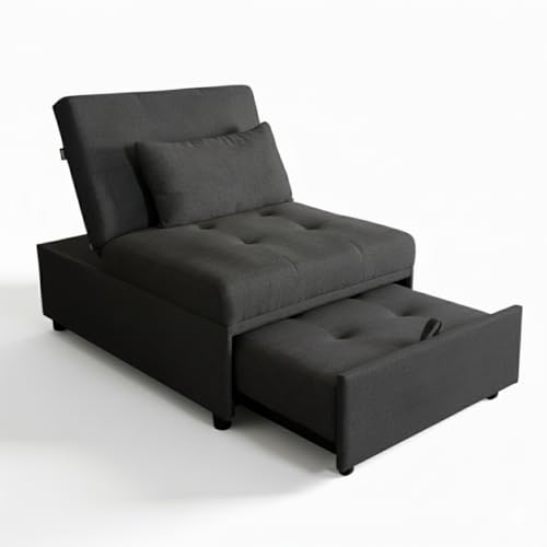 MAKA Poltrona Letto Singolo con Materasso Alto – Pouf Letto Singolo Trasformabile, Divano Letto 1 Posto Reclinabile con Cuscino Sfoderabile, Poltrona Pieghevole Salvaspazio 191x79x90 cm (Grigio scuro)