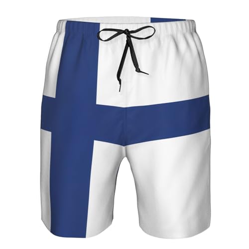 Men's Beach Shorts - Finnish Flag Full Print, Elasticized Waistband for Casual Wear, and Summer Activities4