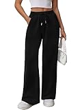 Litherday Jogging Femme en Coton Coupe Large Pantalon de Sport à Taille Élastique pour Running, Fitness et Entraînement Noir L