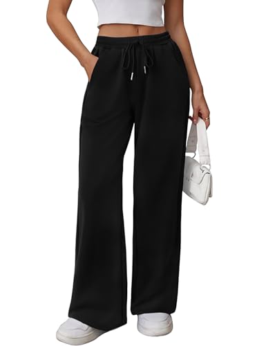 Litherday Jogging Femme en Coton Coupe Large Pantalon de Sport à Taille Élastique pour Running, Fitness et Entraînement Noir L