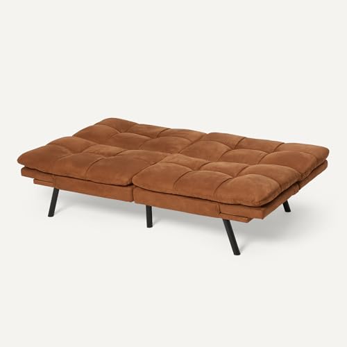 Image of Amazon Basics Convertible Loveseat Sofa Bed with Memory Foam, Adjustable Positions, Linen Fabric, Modern Sleeper for Small Living Room, Office, Apartment, Brown