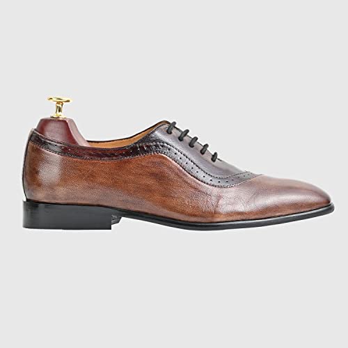 Image of Egle Men's Hand Crafted Oxford Formal Genuine Leather Shoes in Coffee Shade.