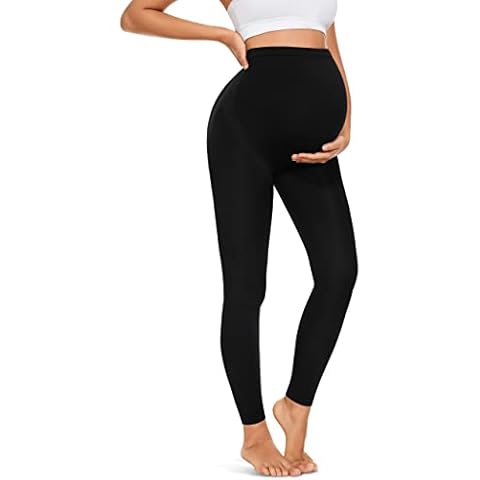 CTHH Maternity Leggings Over The Belly Buttery Soft Butt Lift Pregnancy Workout Pants Maternity Tights Activewear for Women, Black, M Cover