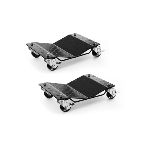 Garvee Car Wheel Dolly Set of 4,6000 LBS Capacity Heavy Duty Vehicle Mover Dolly with Brakes for Moving Cars, Trucks, Trailers and Motorcycles, Black