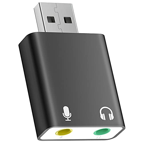 PUISUIT USB External Stereo Sound Adapter for Windows Or Mac, Linux, USB Sound Card with Headphone and Microphone Jack Play No Drivers Needed